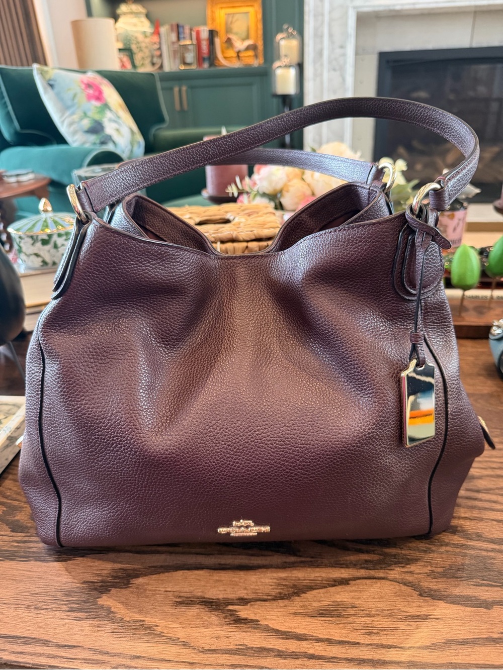 100% Authentic Coach Edie Pebbled Leather Bag in Oxblood